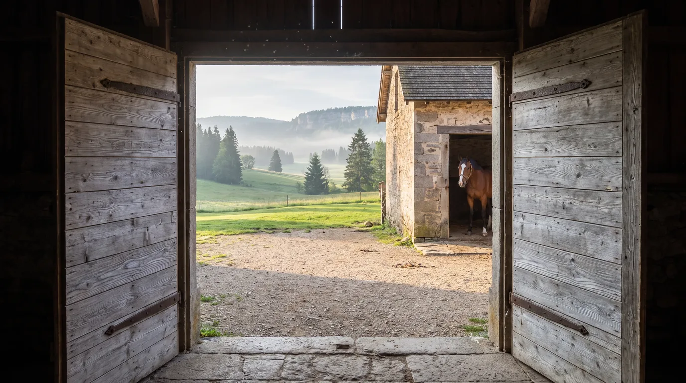 Entrée, Élevage d'Alhéna, centre équestre à Fillière